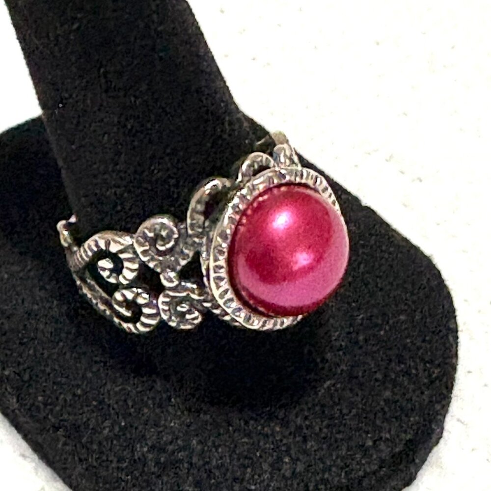 Sterling Silver Dyed Red Pearl Ring